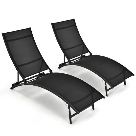 Costway 2 PCS Patio Folding Chaise Lounge Chair Recliner Adjustable Stackable Deck Black {3}