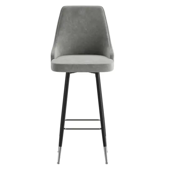 Merrick Lane Petra Modern Upholstered Dining Stools with Chrome Accented Metal Frames and Footrests Gray {3}