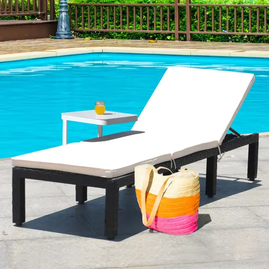 Costway Patio Rattan Lounge Chair Chaise Couch Cushioned Height Adjustable Pool Garden White {3}