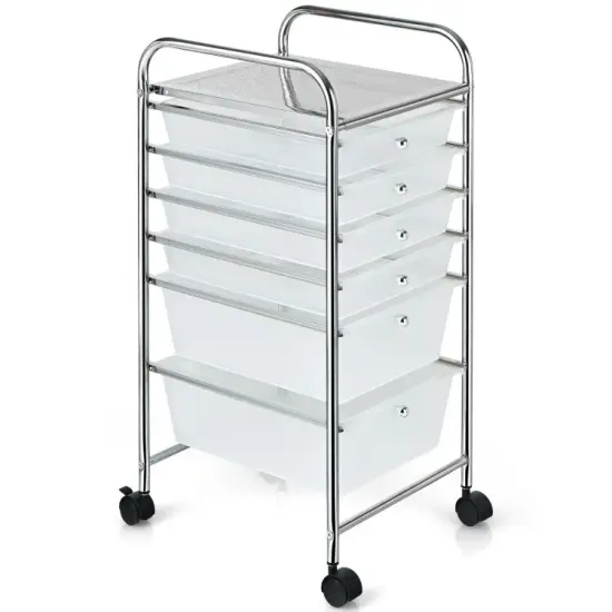 Multi-functional 6 Drawers Rolling Storage Cart Organizer with Four Movable Casters Black {9}
