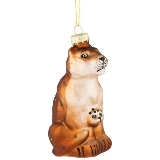 Northlight 4" Glittered Jaguar and Cub Glass Christmas Ornament Brown {4}