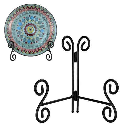 Plate Stand, 1 Pack 6 Inch Plate Holder for Display, Black Foldable Iron Table Easel for Picture Book Photo Frame Decorative Plate {1}
