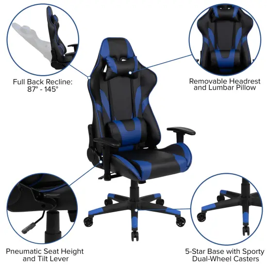Emma and Oliver Gaming Desk Bundle - Cup/Headset Holder/Mouse Pad Top Blue {2}