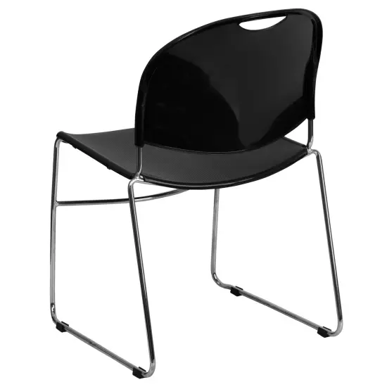 Emma and Oliver Ultra-Compact School Stack Chair - Office Guest Chair/Student Chair BlackPlastic/Chrome {3}