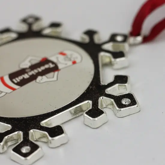 Northlight Snowflake "Toostie Roll" Man Candy Logo Christmas Ornament - 3.5" - Silver Tone {3}