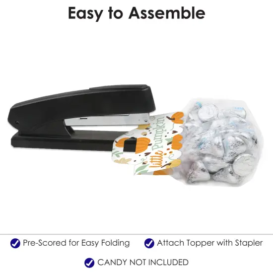 Big Dot of Happiness Little Pumpkin - DIY Fall Birthday Party or Baby Shower Clear Goodie Favor Bag Labels - Candy Bags with Toppers - Set of 24 {6}