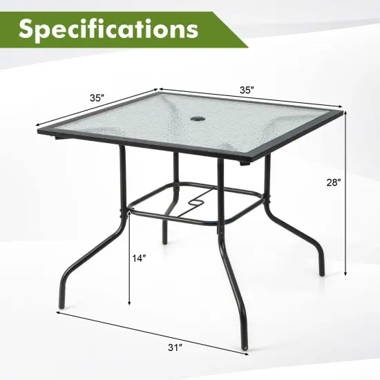 Costway 35'' Patio Dining Table Tempered Glass Top Bistro Table with 1.5'' Umbrella Hole {4}