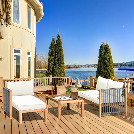 3 Piece Patio Acacia Sofa Set With Nylon Armrest White {6}