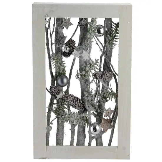 Northlight Decorated Standing Birch Branches in Wood Frame Table or Wall Decoration - 14.25" Silver {1}
