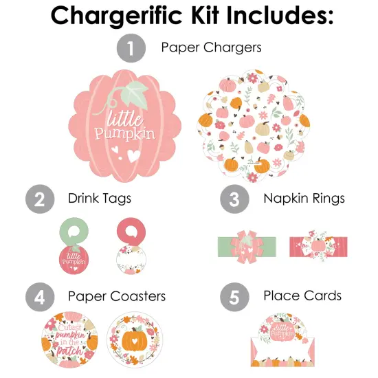 Big Dot of Happiness Girl Little Pumpkin - Fall Birthday or Baby Shower Paper Charger and Table Decorations - Chargerific Kit - Place Setting for 8 {4}