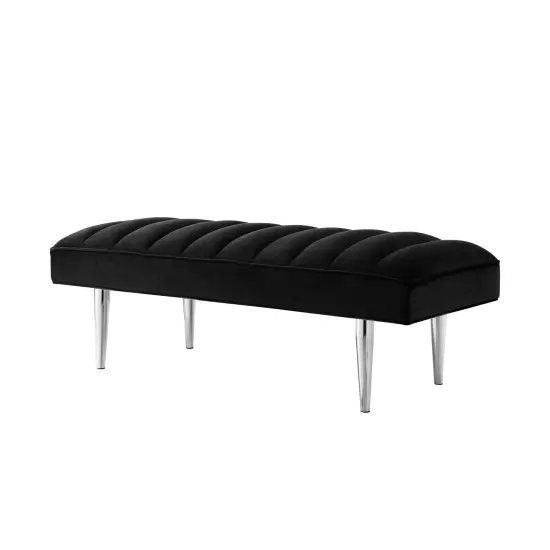 Denver Velvet Channel Tufted Bench with Mirrorred Lacquer Finish With Gold/Chrome Legs Black/Chrome {3}