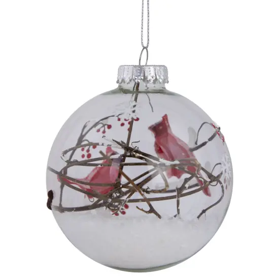 Northlight Cardinals Snowy Winter Scene Glass Ball Christmas Ornament - 4" - Red Clear {6}