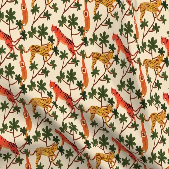 Various Fabrics by the Yard or Fat Quarter Maximalist Jungle Tiger Print Leopards Gibbon Ape Monkey Rainforest Small Scale Orange Gold Green Beige Custom Printed Fabric by Spoonflower {5}