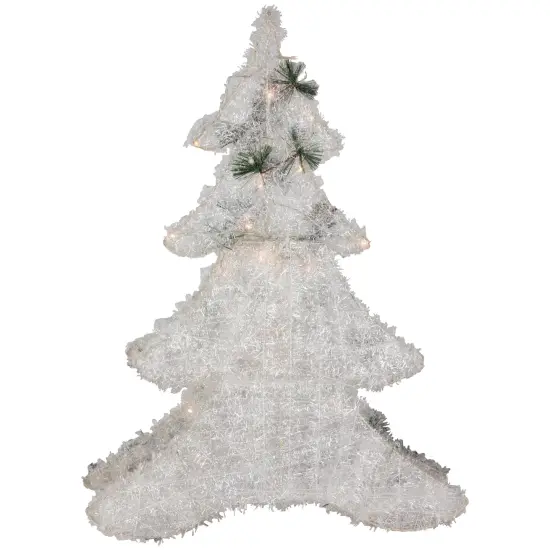 Northlight LED Lighted 2D Tinsel and Pine Christmas Tree Decoration - 27.5" White {7}