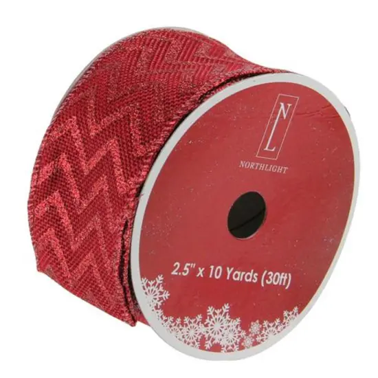 Northlight Wine Red Glitter Chevron Wired Christmas Craft Ribbon 2.5" x 10 Yards {1}