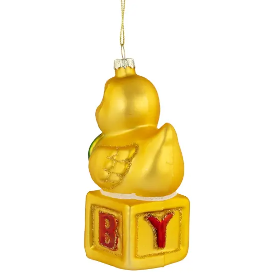 Northlight Ducky New Baby 2023 Glass Christmas Ornament - 5" Yellow {5}