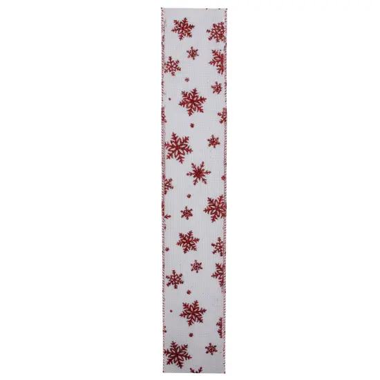 Northlight Club Pack of 12 White and Red Snowflakes Burlap Wired Christmas Craft Ribbon Spools - 2.5" x 12 Yards {1}
