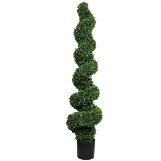 58" Artificial Spiral Boxwood Topiary Tree - Lifelike Design, Potted in Black Planter, Ideal for Home, Office & Outdoor Decor - All-Season Use, Floral Home by Artificial Flowers {1}