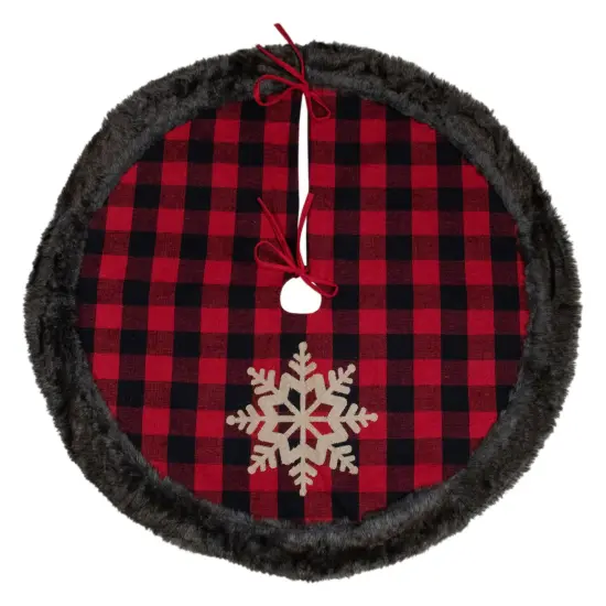 Northlight 48-Inch Red and Black Christmas Tree Skirt with Burlap Snowflake {3}