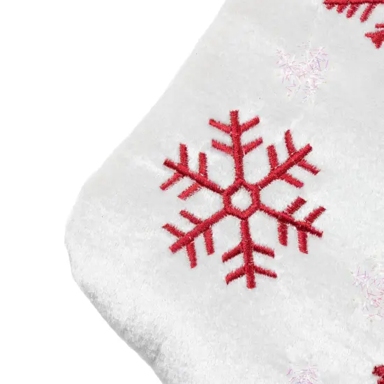 Northlight 19" Red and White Velvet Embroidered Snowflake Christmas Stocking {5}