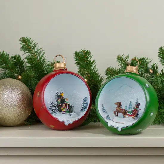 Northlight LED Lighted Winter Scene Christmas Ornament Decorations - 5.75" - Multi - Set of 2 Red {5}