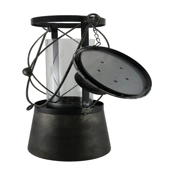 22 Inch Tall Black Metal and Glass Candle Lantern {5}
