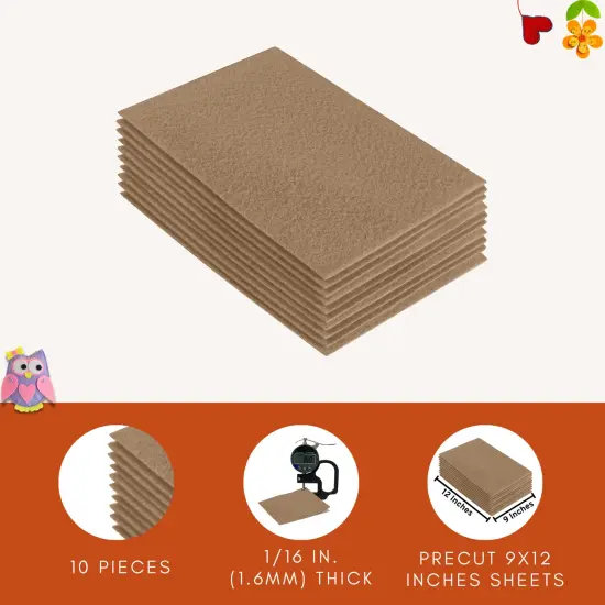 FabricLA Acrylic Felt Sheets for Crafts - Precut 9" X 12" Inches (20 cm X 30 cm) Felt Squares - Use Felt Fabric Craft Sheets for DIY, Costume, and Decoration | Taupe 102 - 10 Pieces {4}