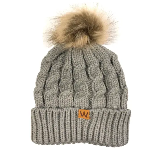 Wrapables Winter Warm Cable Knit Faux Fur Pom Pom Beanie Adult Gray {3}