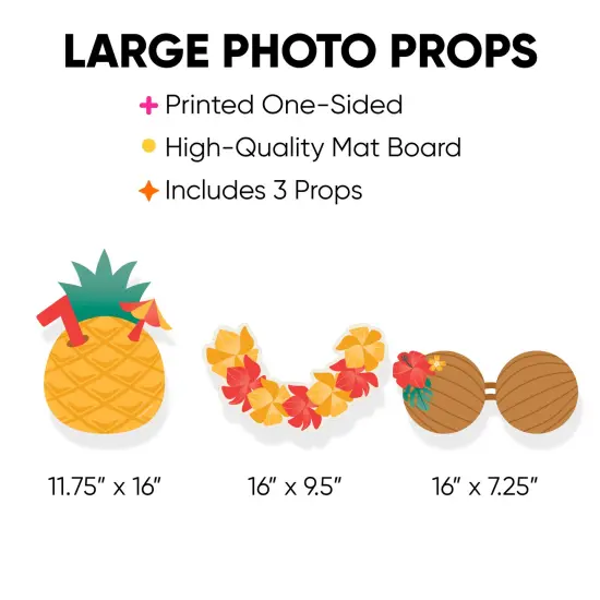 Big Dot of Happiness Tropical Luau - Pineapple, Lei and Coconut Bra Decorations - Hawaiian Beach Party Large Photo Props - 3 Pc {4}