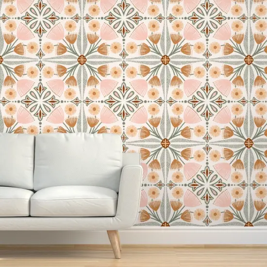Peel & Stick Wallpaper 2FT Wide Tiles Pinks Tuscan Blush Italian Villa Floral Quatrefoil Large Scale Custom Removable Wallpaper by Spoonflower {5}
