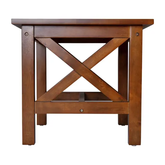 Merrick Lane Matty Rustic End Table, Farmhouse Style Solid Wood Accent Table Walnut {4}