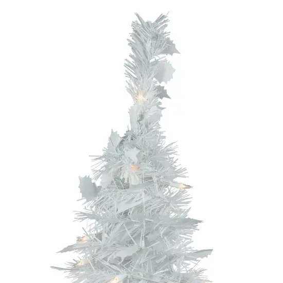 Northlight 4' Pre-Lit White Tinsel Pop-Up Artificial Christmas Tree, Clear Lights {4}