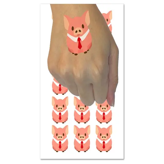 Business Pig Tie Collar Temporary Tattoo Water Resistant Fake Body Art Set Collection (1 Sheet) {1}