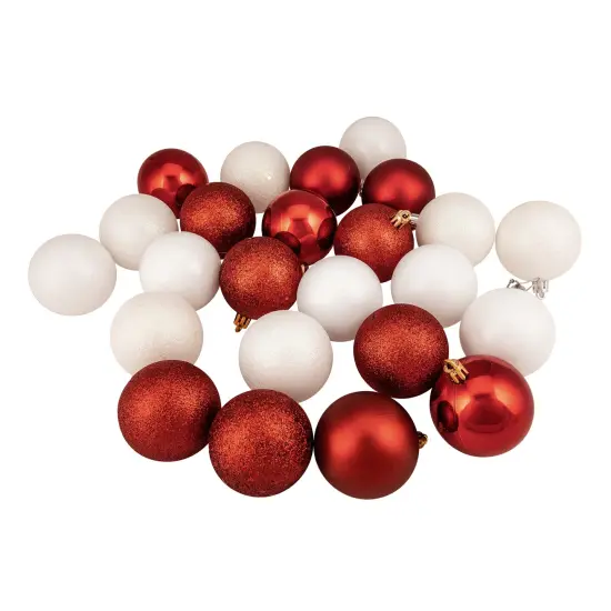Northlight Shatterproof 4-Finish Christmas Ball Ornaments - 2.5" (60mm) - Candy Cane Red and White - 24ct {1}