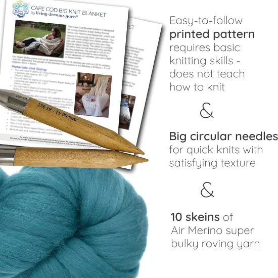 DIY Merino Wool Blanket Knitting Kit: Soft and Thick #7 Weight Jumbo Yarn, Knitting Needles and Pattern. Soft, Cozy, Great for Gifts Everest {2}