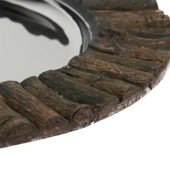 CC Home Furnishings 14" Handcrafted Decorative Round Rustic Charger Serving Tray with Wood Accents Silver {3}