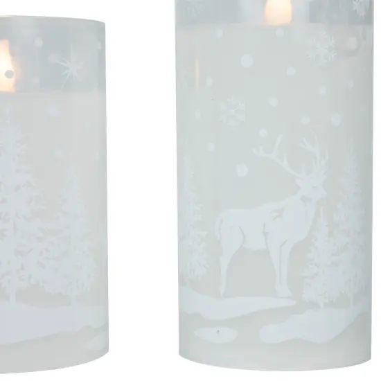 Northlight LED Flameless Flickering Snowy Woodland Glass Christmas Pillar Candles - 6" - Set of 3 White {7}