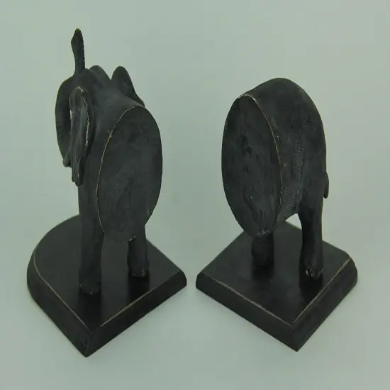 Distressed Black Standing Elephant Top and Tail Bookend Set {5}