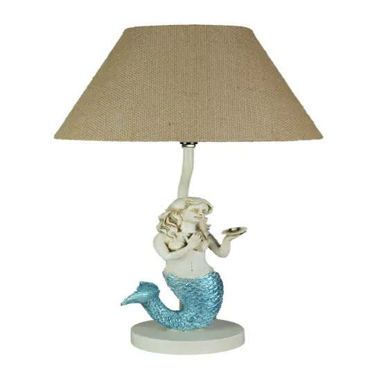 Blue Glitter Tail Mermaid Nautical Table Lamp Burlap Coastal Decor accent light {1}