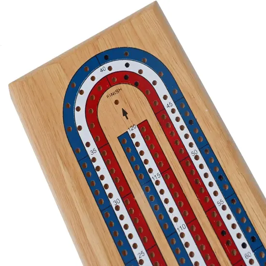 WE Games Classic Cribbage Set - Solid Wood TriColor Continuous 3 Track Board with Metal Pegs {2}
