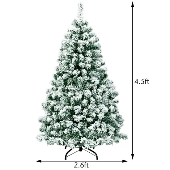 Costway 4.5Ft Pre-Lit Premium Snow Flocked Hinged Artificial Christmas Tree w/200 Lights {4}