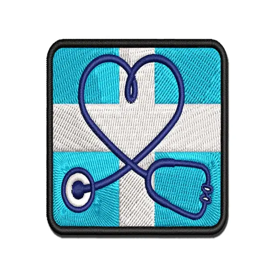 Nurse Doctor Heart Shaped Stethoscope Multi-Color Embroidered Iron-On or Hook & Loop Patch Applique {1}