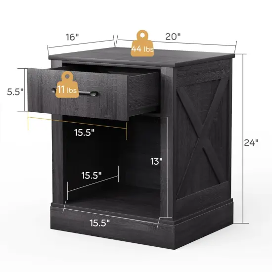 Compact Nightstand with Drawer and Shelf Black {5}