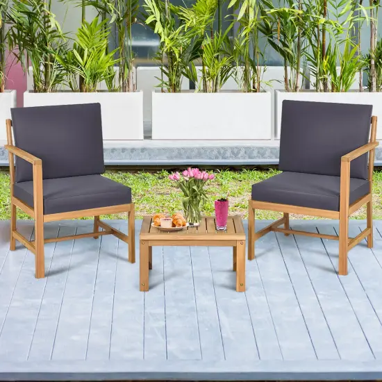 Costway 3 in 1Patio Table Chairs Set Solid Wood Garden Furniture {4}