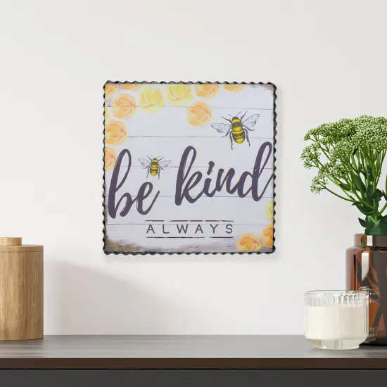 Northlight Metal Framed "Be Kind Always" Bumble Bee Decorative Canvas Wall Art 12" White {3}