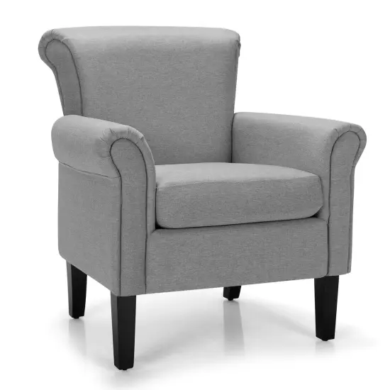 Costway Modern Upholstered Fabric Accent Chair w/ Rubber Wood Legs Dark Gray\Light Grayy {1}
