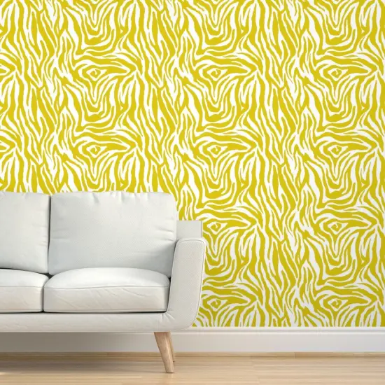 Peel & Stick Wallpaper 2FT Wide Chartreuse Stripe Bright Animal Print Yellow And White African Safari Tropical Jungle Custom Removable Wallpaper by Spoonflower {5}