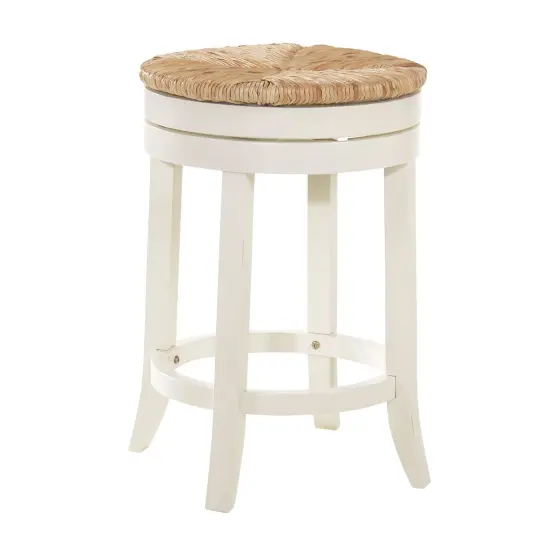 Contemporary Home Living 24" White and Beige Counter Stool with Swivel Rush Seat {1}