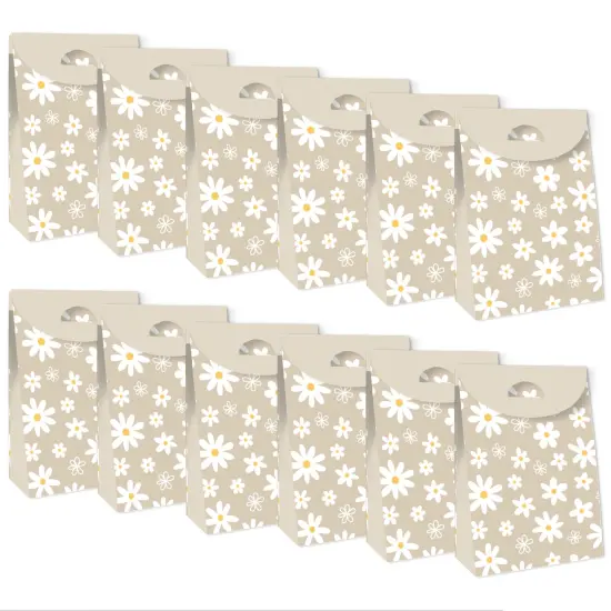 Big Dot of Happiness Tan Daisy Flowers - Floral Gift Favor Bags - Party Goodie Boxes - Set of 12 {6}