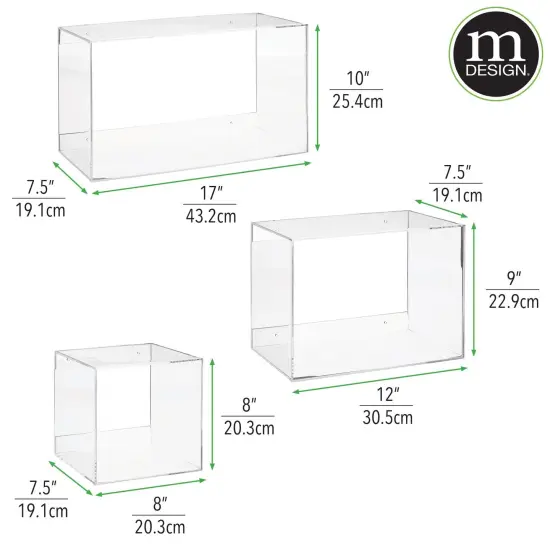 mDesign Acrylic Floating Wall Mount Geometric Display Shelves, Set of 3 {3}